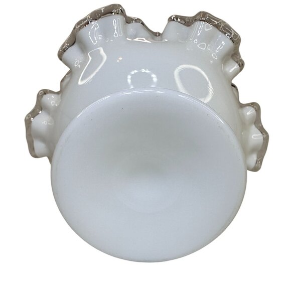 VTG FENTON Silver Crest Milk Glass Pedestal Bowl Candy Dish Clear Ruffle Edge 7" - Picture 7 of 10